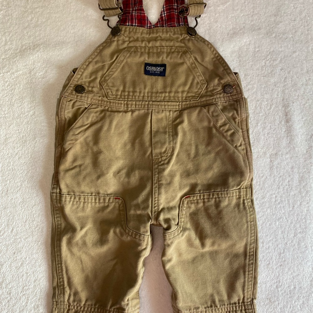 OshKosh B'gosh Khaki Kids Overalls with Red Accents